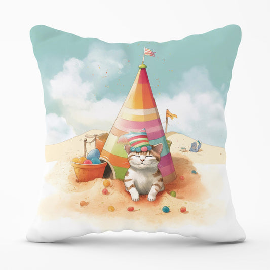 Cat On A Beach Holiday Outdoor Cushion