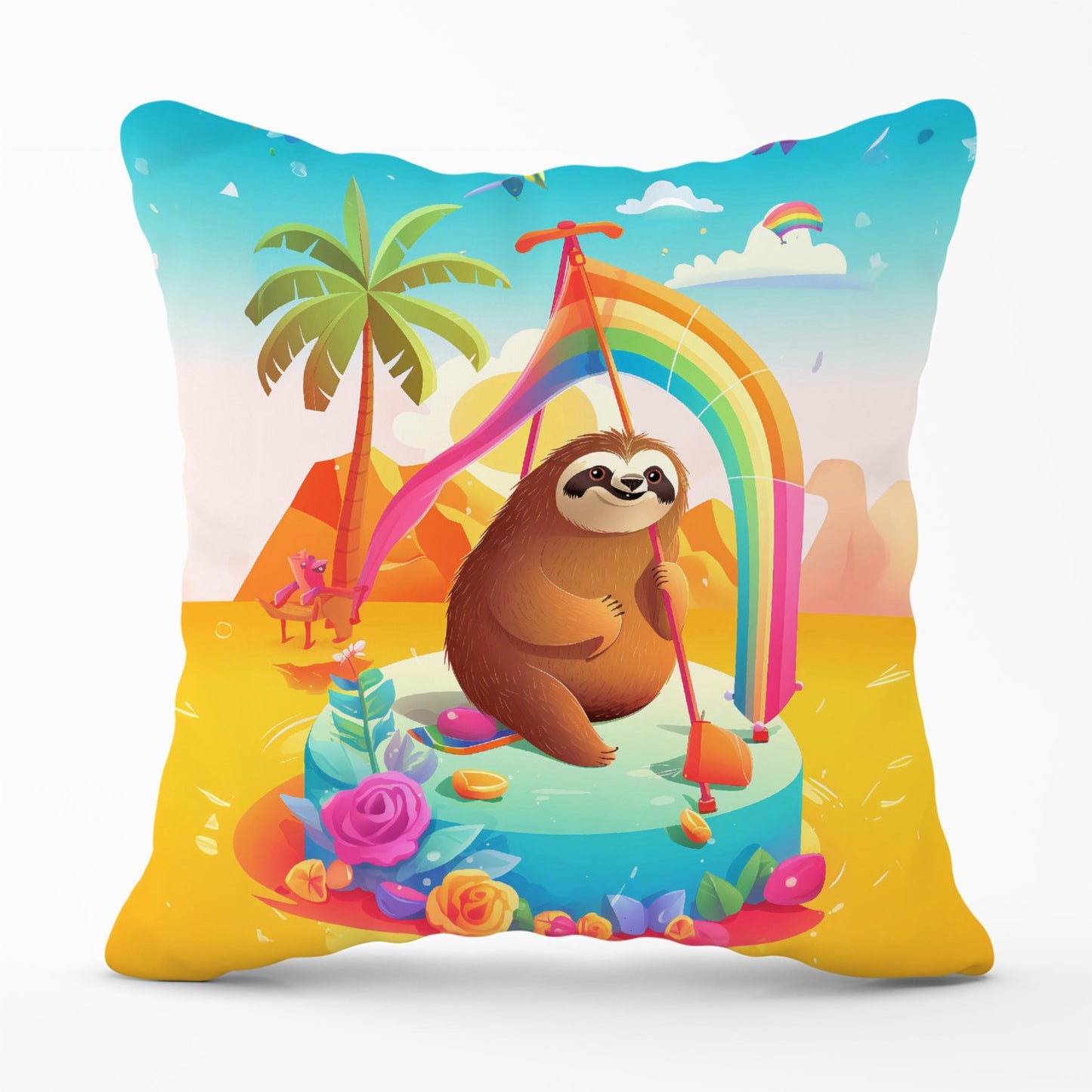 Sloth On A Beach Holiday Outdoor Cushion