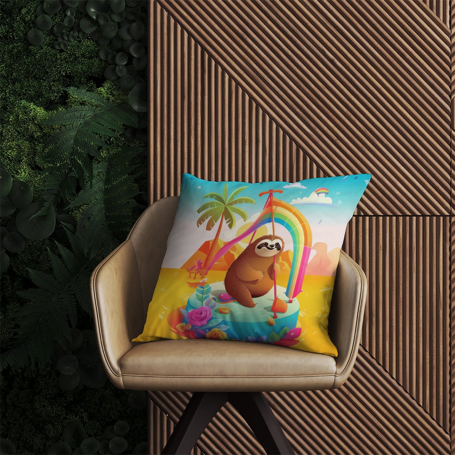 Sloth On A Beach Holiday Outdoor Cushion