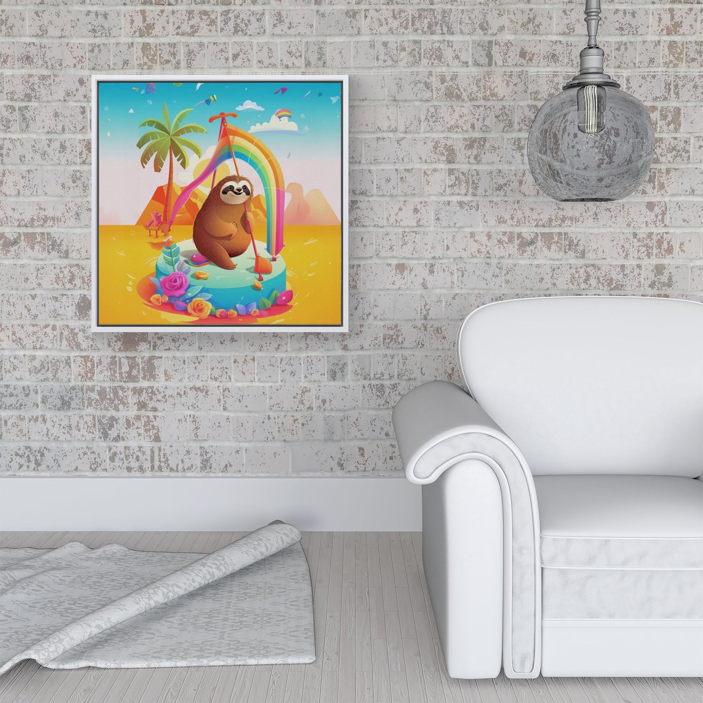 Sloth On A Beach Holiday Framed Canvas