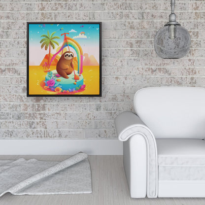 Sloth On A Beach Holiday Framed Canvas