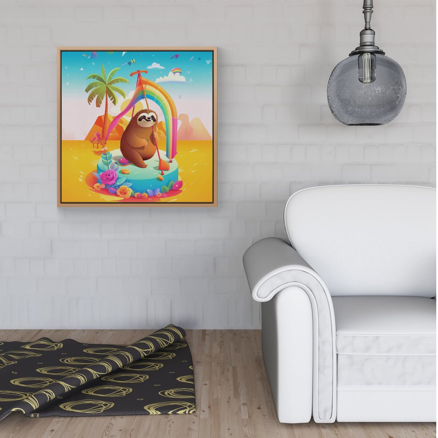 Sloth On A Beach Holiday Framed Canvas