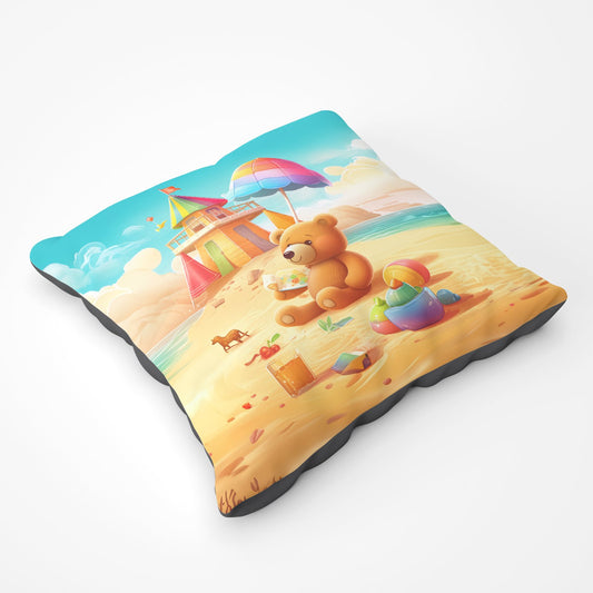 Bear On A Beach Holiday Floor Cushion