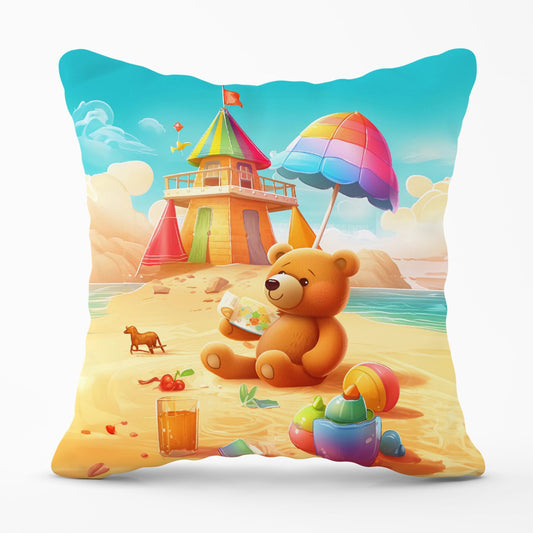 Bear On A Beach Holiday Outdoor Cushion