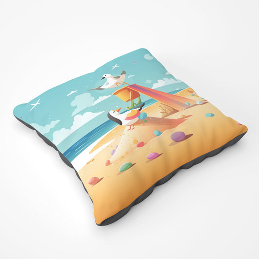 Seagulls On A Beach Holiday Floor Cushion