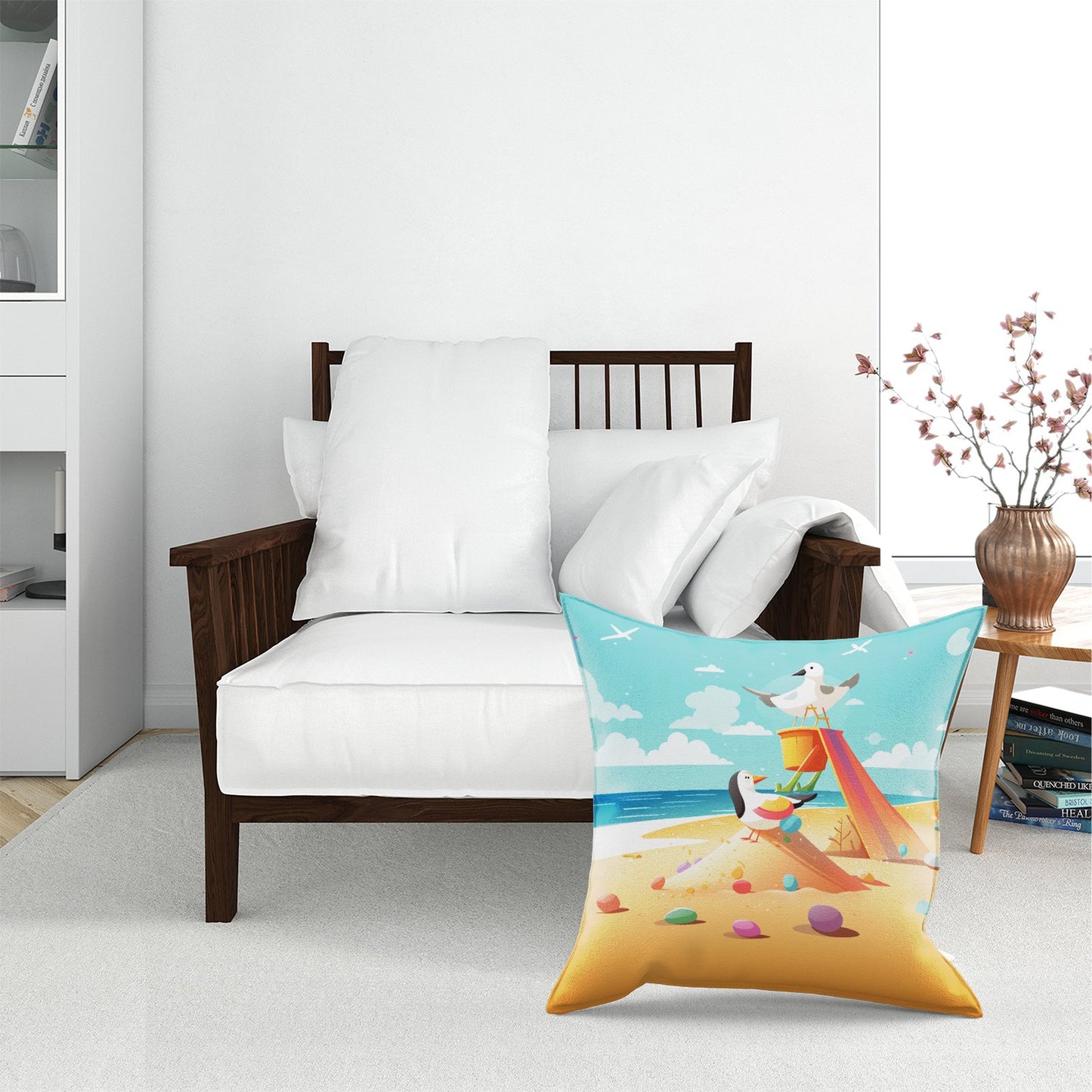 Seagulls On A Beach Holiday Floor Cushion