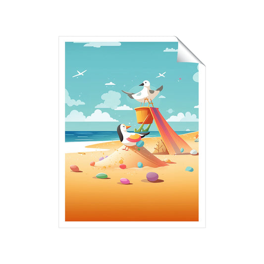 Seagulls On A Beach Holiday Art Prints