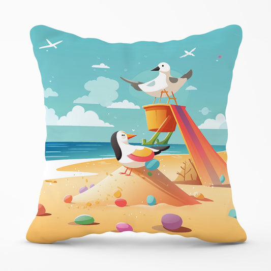 Seagulls On A Beach Holiday Outdoor Cushion