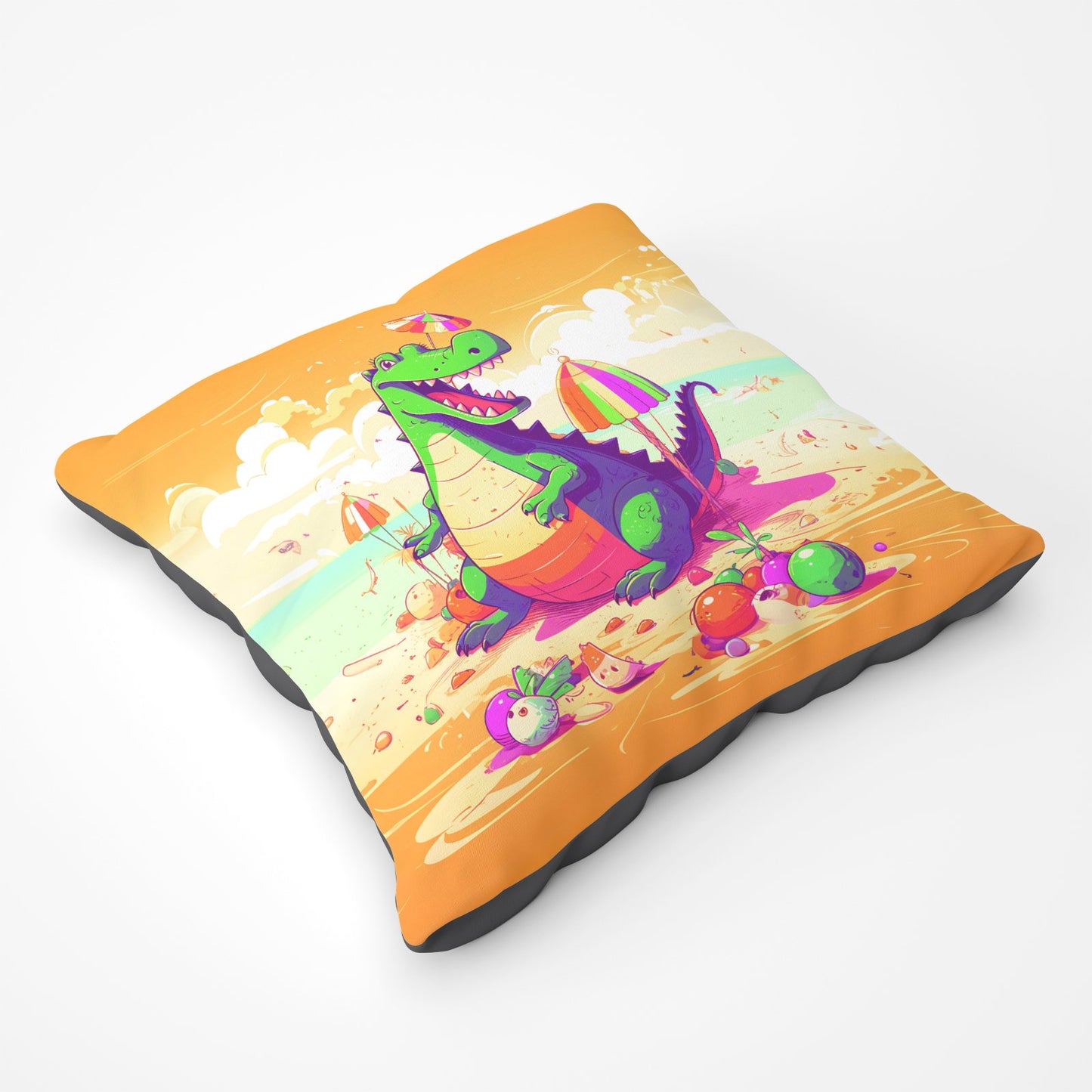 Crocodile On A Beach Holiday Floor Cushion