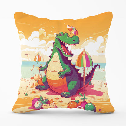 Crocodile On A Beach Holiday Outdoor Cushion