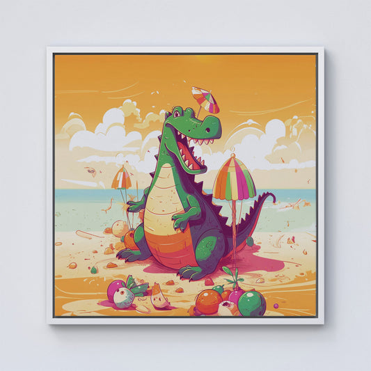 Crocodile On A Beach Holiday Framed Canvas