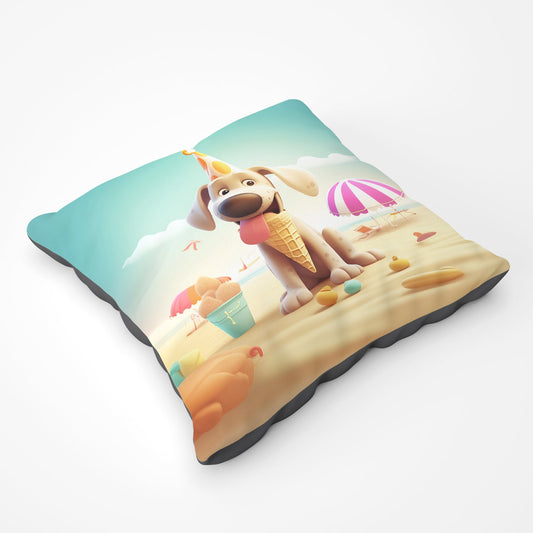 Dog On A Beach Holiday Floor Cushion