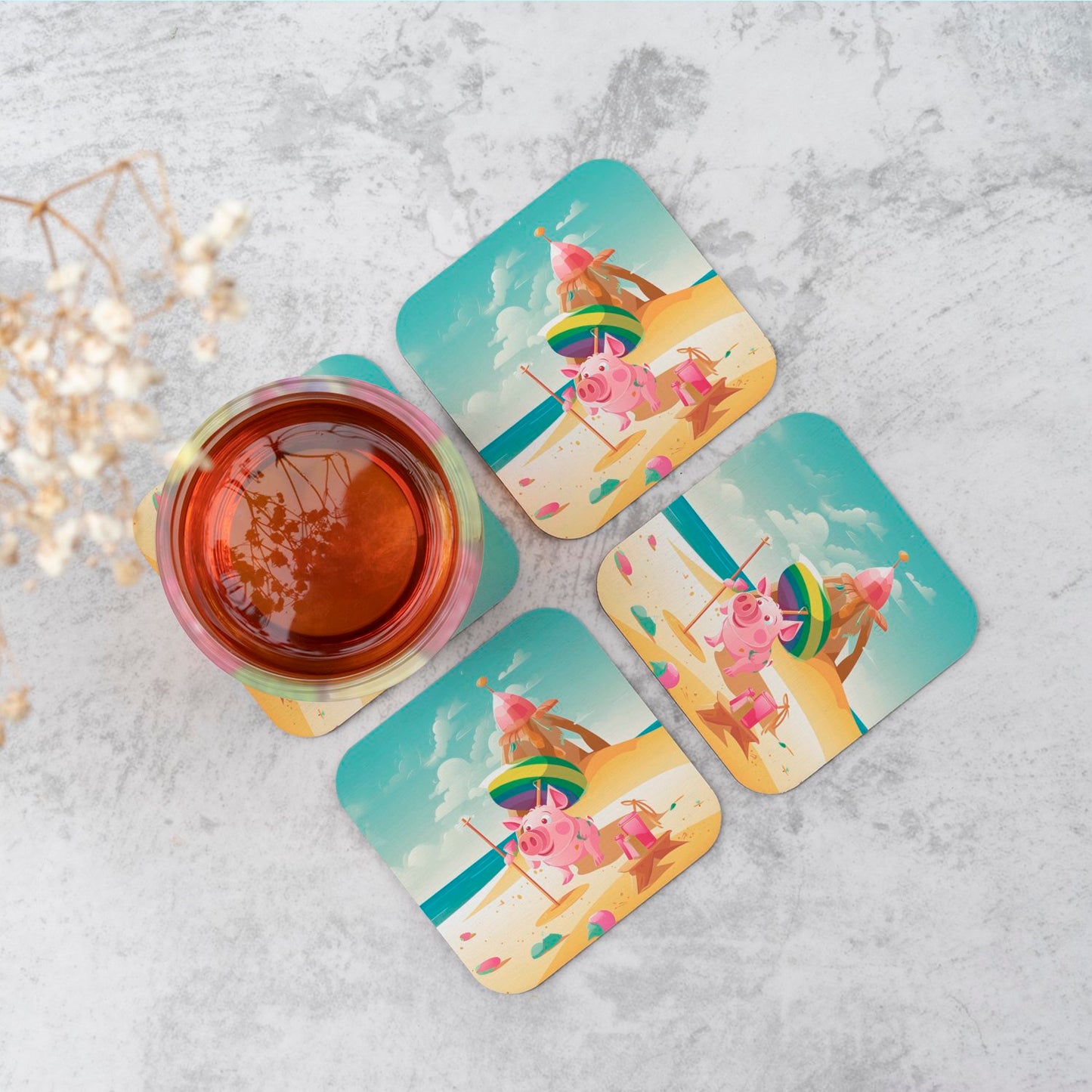 Piglet On A Beach Holiday Coasters