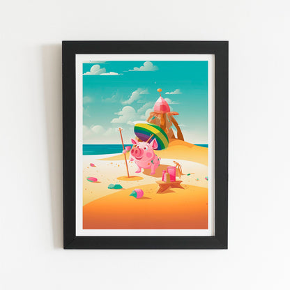 Piglet On A Beach Holiday Art Prints