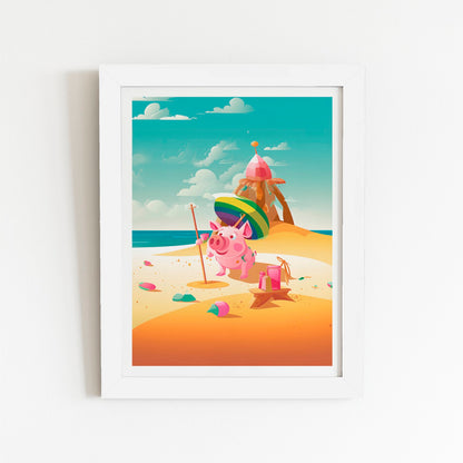 Piglet On A Beach Holiday Art Prints