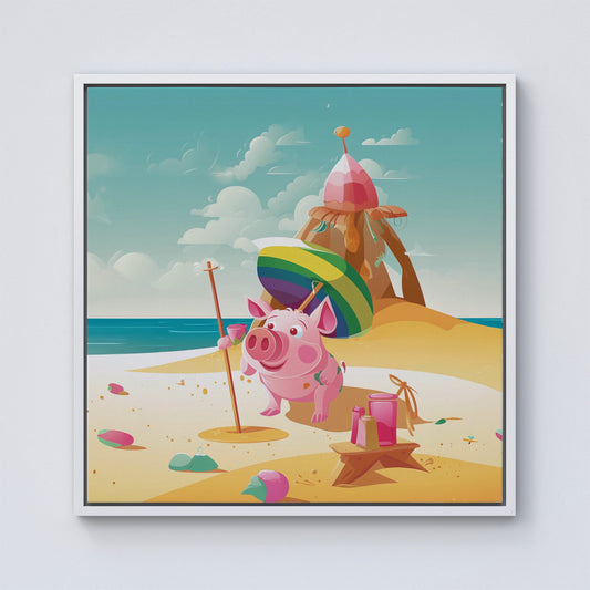 Piglet On A Beach Holiday Framed Canvas