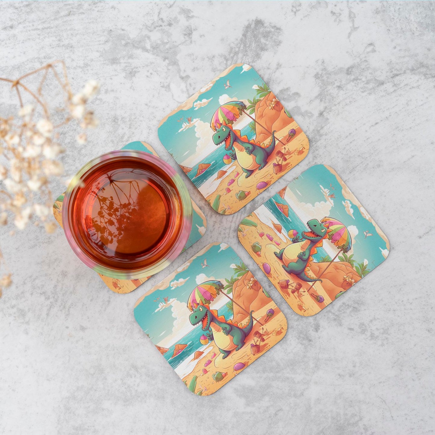 Dragon On A Beach Holiday Coasters