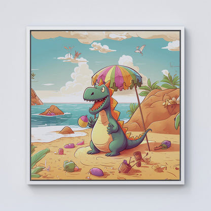 Dragon On A Beach Holiday Framed Canvas