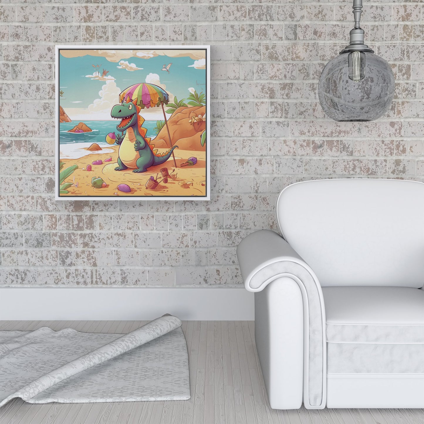 Dragon On A Beach Holiday Framed Canvas