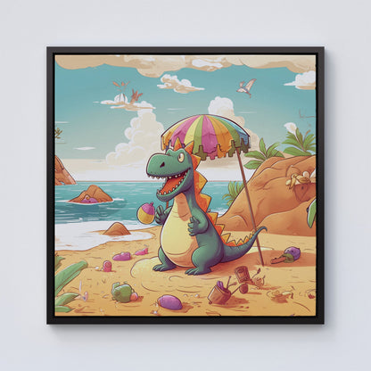 Dragon On A Beach Holiday Framed Canvas