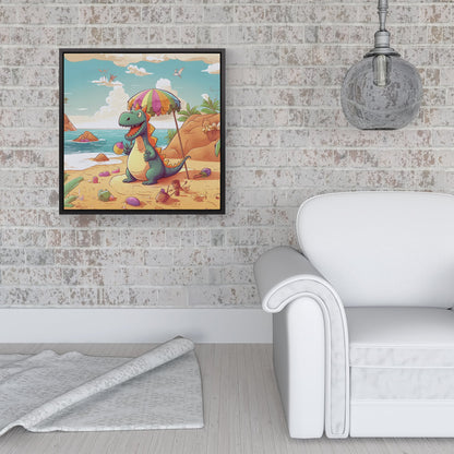 Dragon On A Beach Holiday Framed Canvas