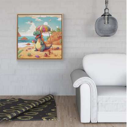 Dragon On A Beach Holiday Framed Canvas