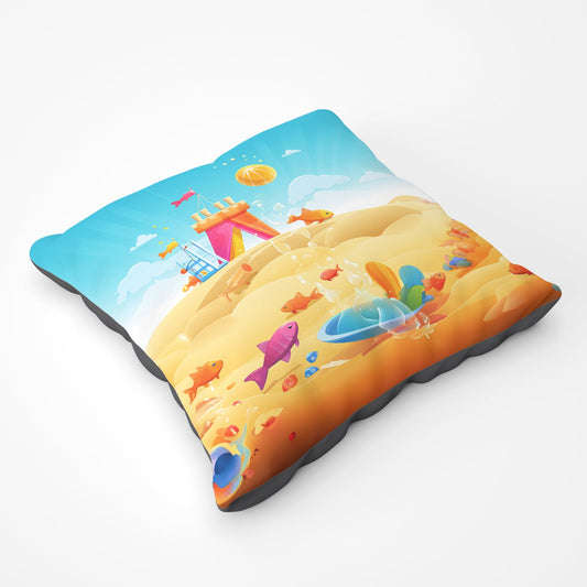 Fishes On A Beach Holiday Floor Cushion