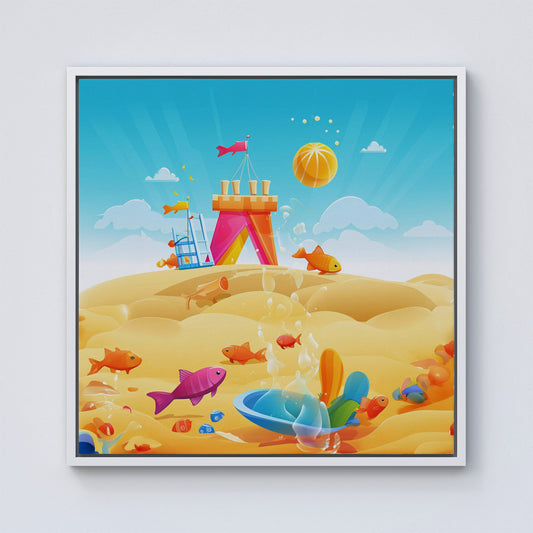 Fishes On A Beach Holiday Framed Canvas