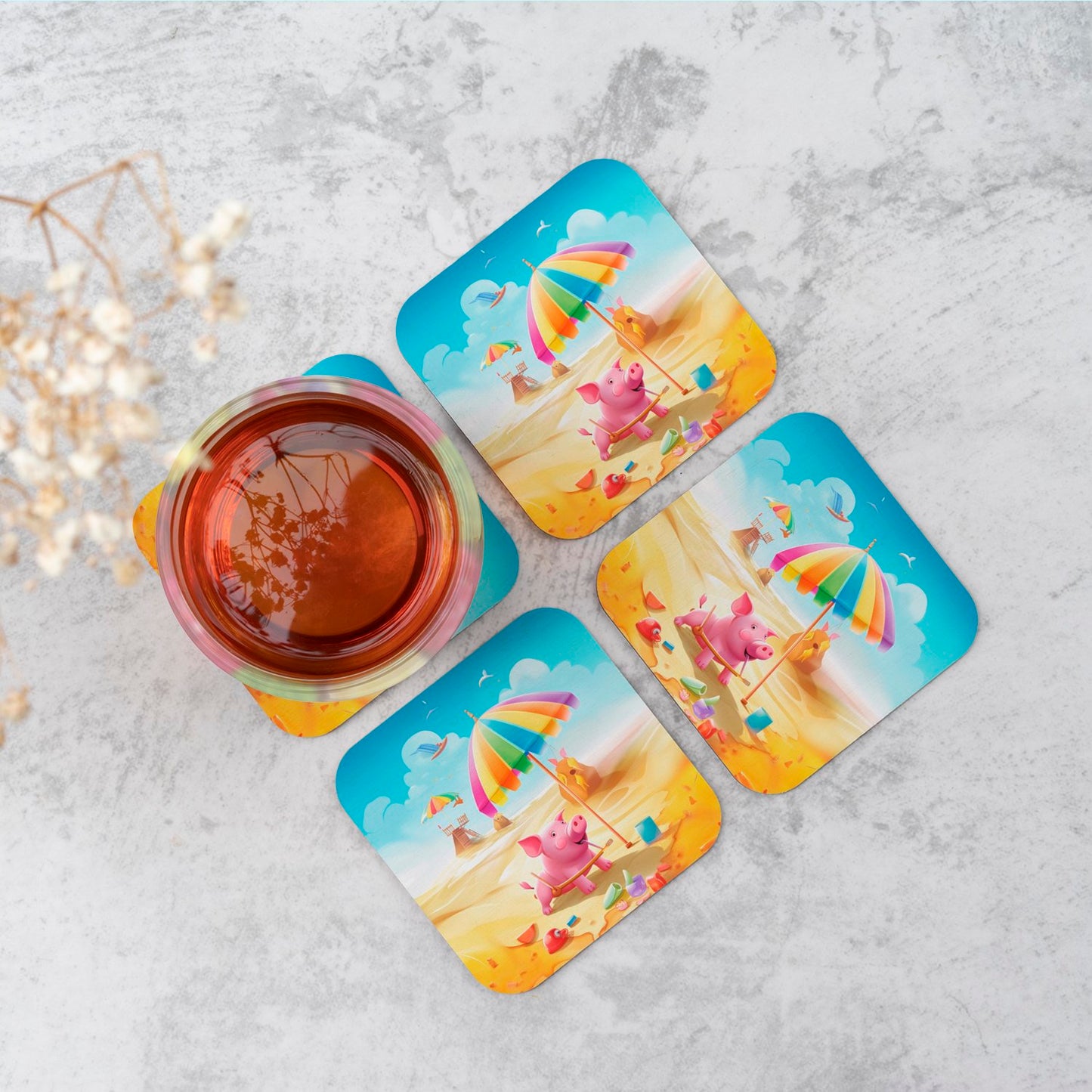 Pig On A Beach Holiday Coasters