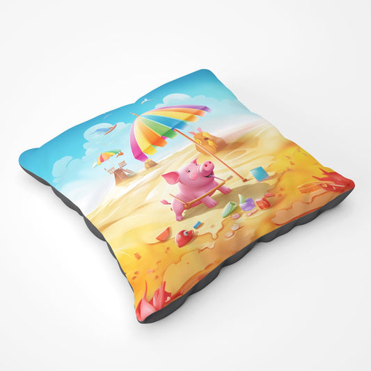 Pig On A Beach Holiday Floor Cushion