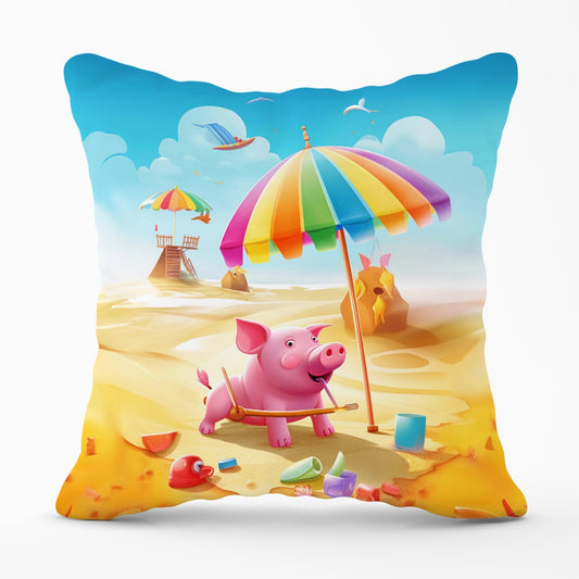 Pig On A Beach Holiday Outdoor Cushion