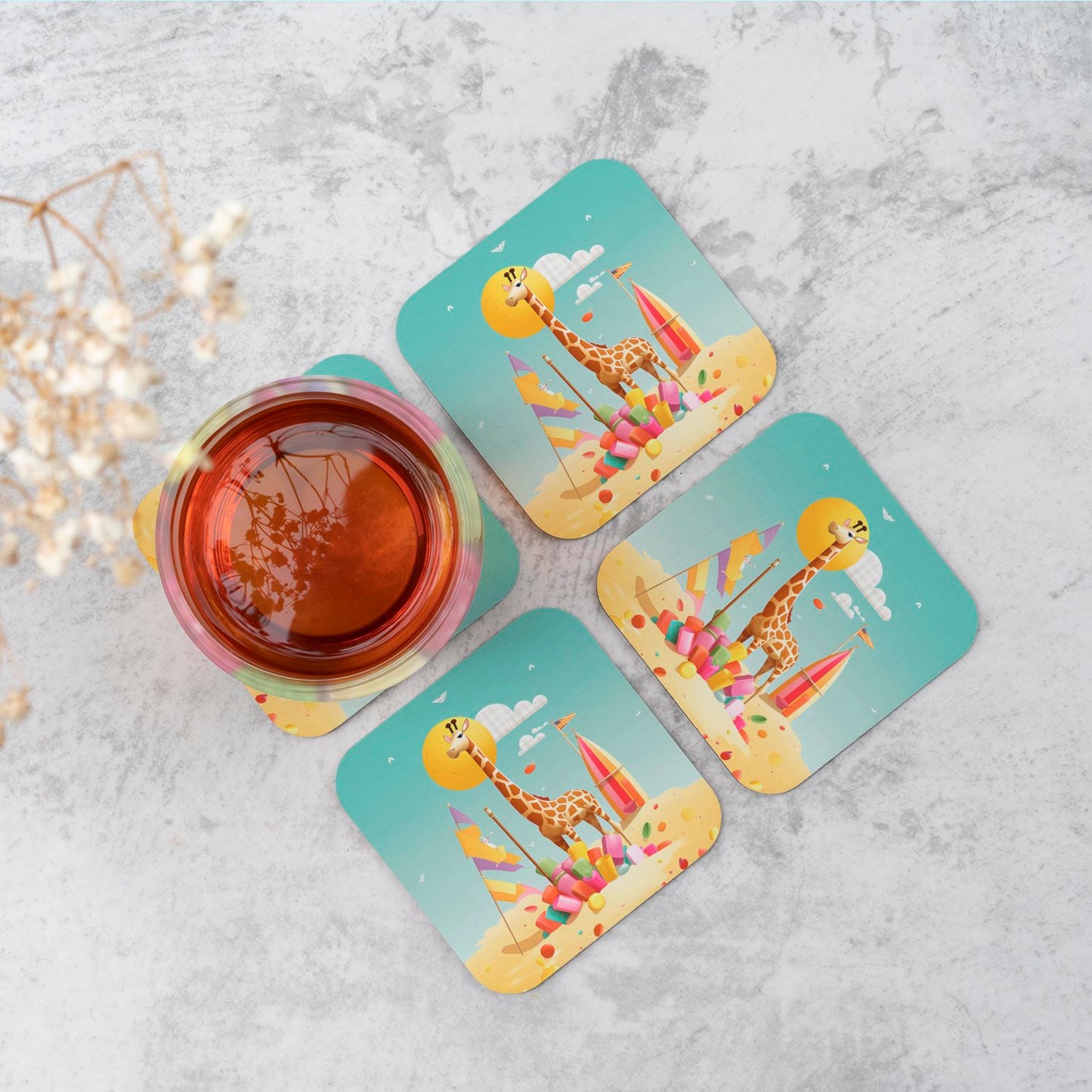 A Giraffe On A Beach Holiday Coasters