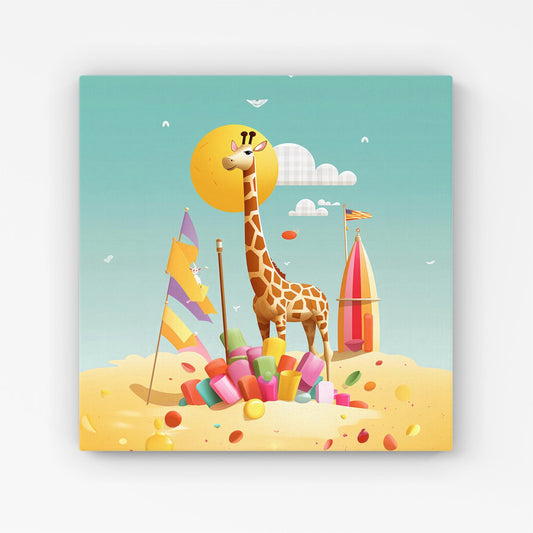 A Giraffe On A Beach Holiday Canvas
