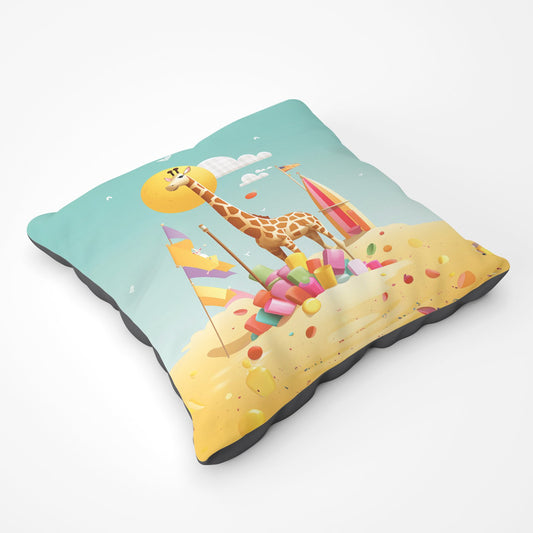 A Giraffe On A Beach Holiday Floor Cushion