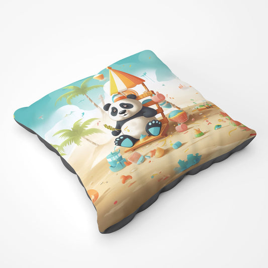 Happy Panda On A Beach Holiday Floor Cushion