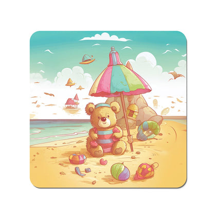 Lucky Teddy Bear On A Beach Holiday Coasters