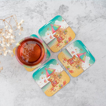 Lucky Teddy Bear On A Beach Holiday Coasters