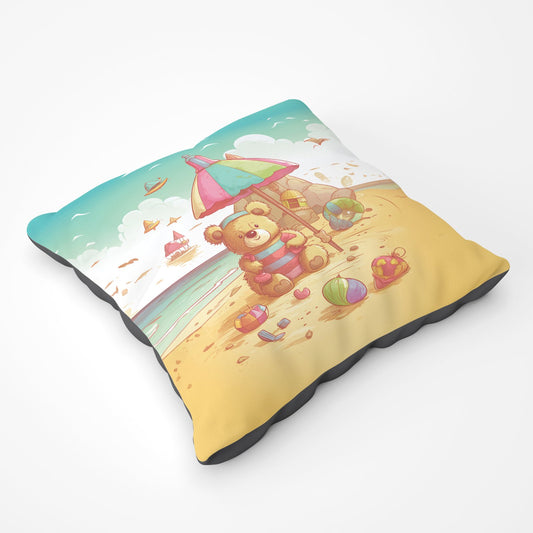 Lucky Teddy Bear On A Beach Holiday Floor Cushion