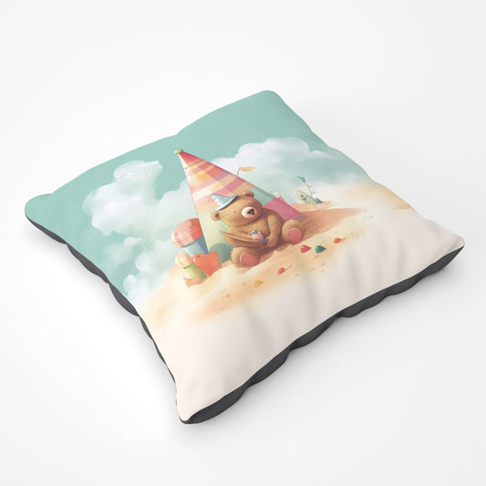 A Bear On A Beach Holiday Floor Cushion