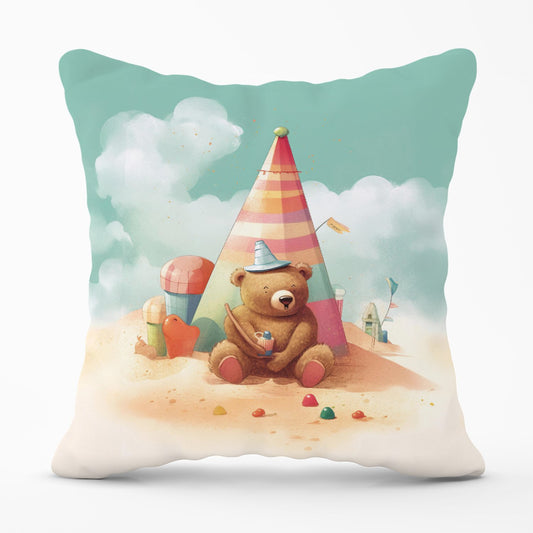 A Bear On A Beach Holiday Outdoor Cushion