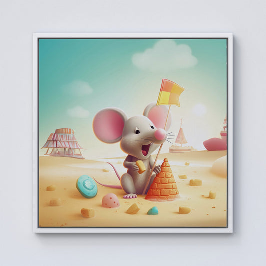 A Mouse On A Beach Holiday Framed Canvas