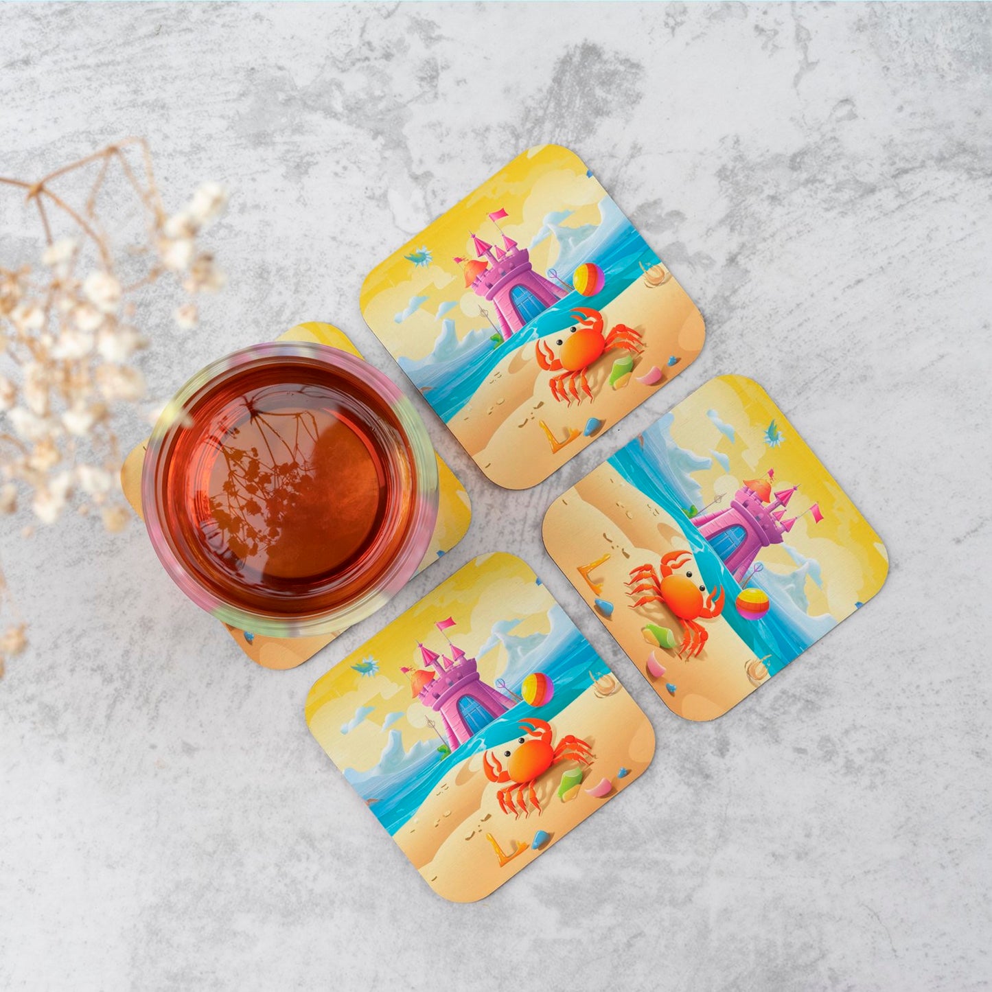 Orange Crab On A Beach Holiday Coasters