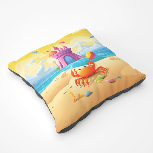 Orange Crab On A Beach Holiday Floor Cushion