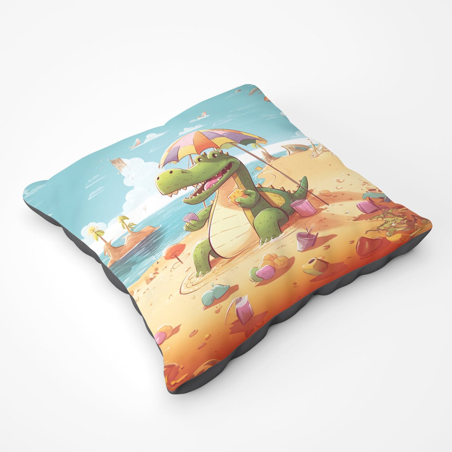 A Crocodile On A Beach Holiday Floor Cushion