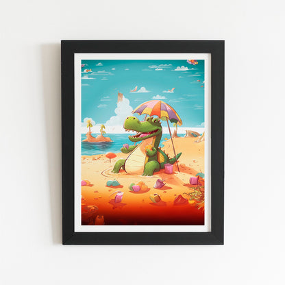 A Crocodile On A Beach Holiday Art Prints