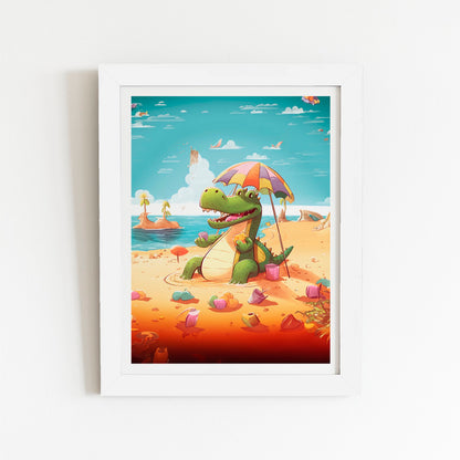 A Crocodile On A Beach Holiday Art Prints