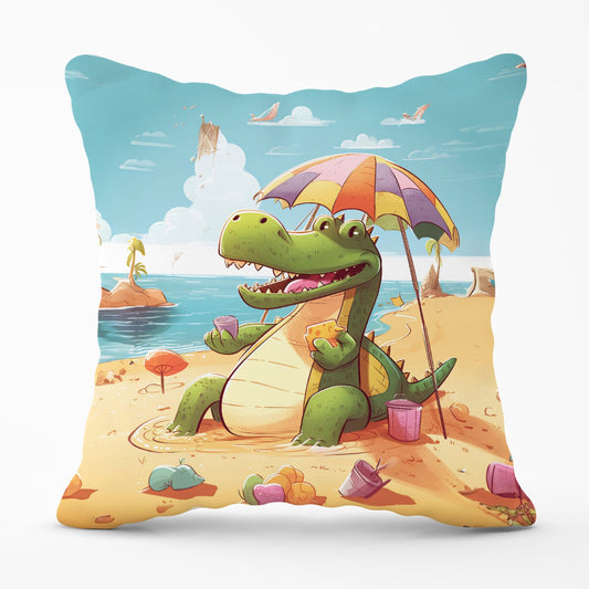 A Crocodile On A Beach Holiday Outdoor Cushion