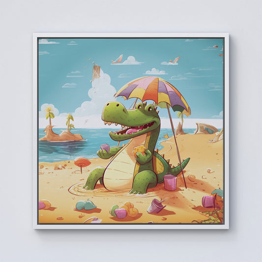 A Crocodile On A Beach Holiday Framed Canvas