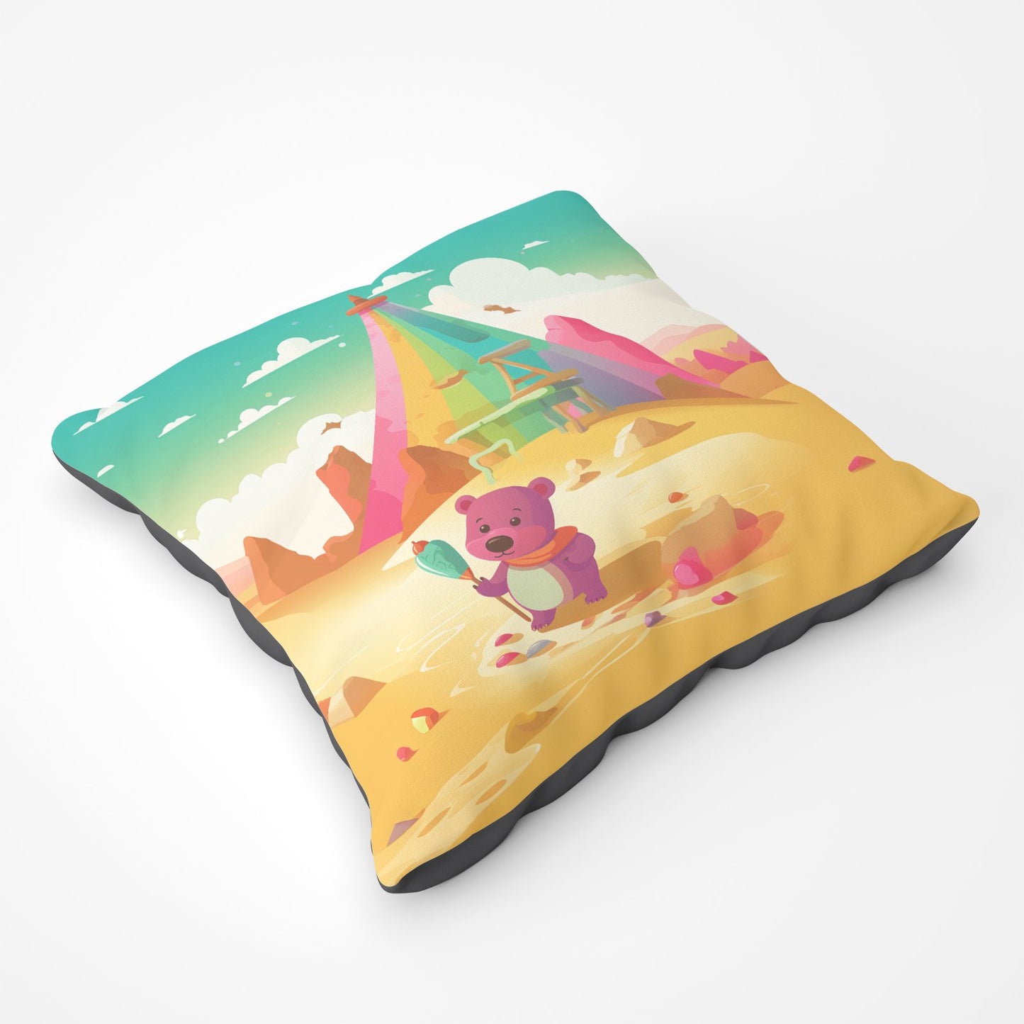 Purple Bear On A Beach Holiday Floor Cushion