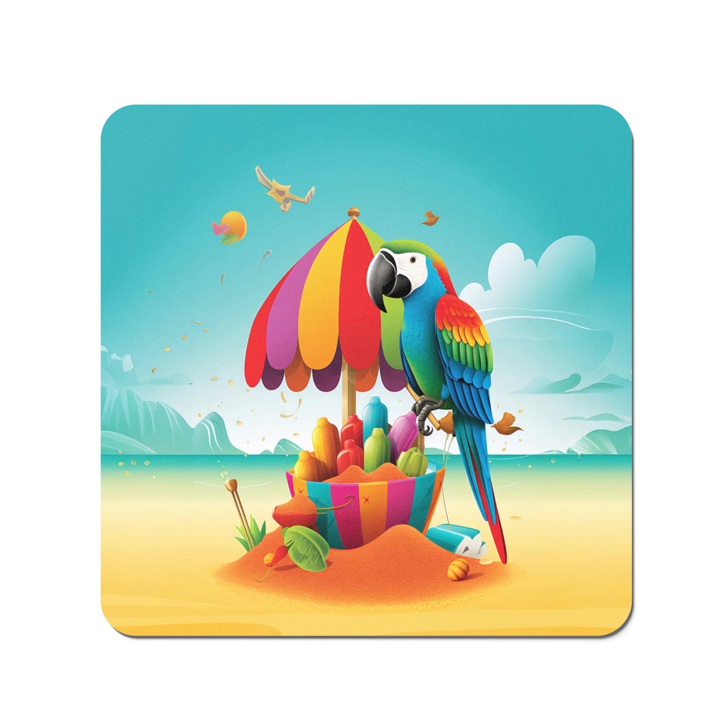 Parrot On A Beach Holiday Coasters